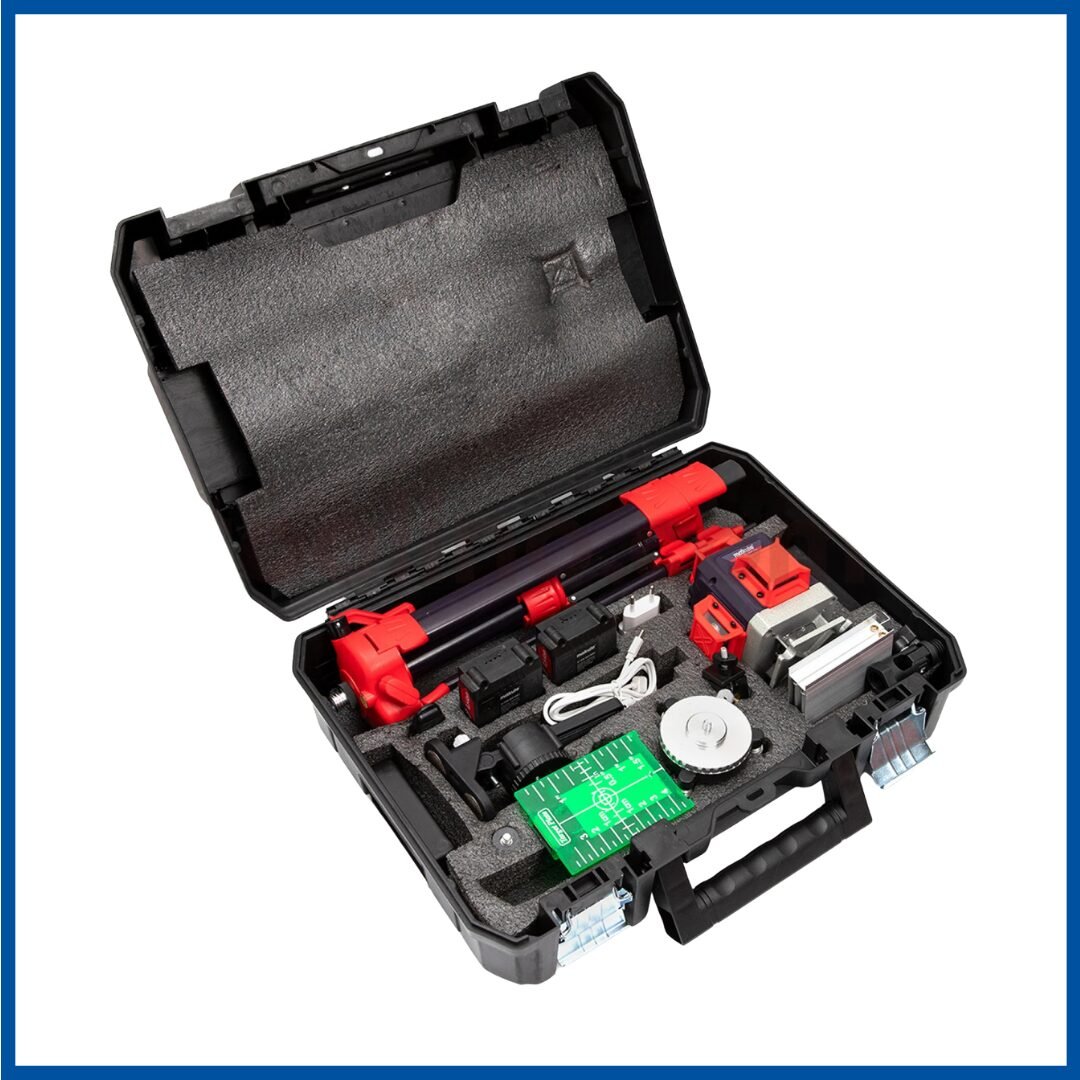 La valise ouverte du Niveau Laser 16 Lignes + Support 90cm - Makute