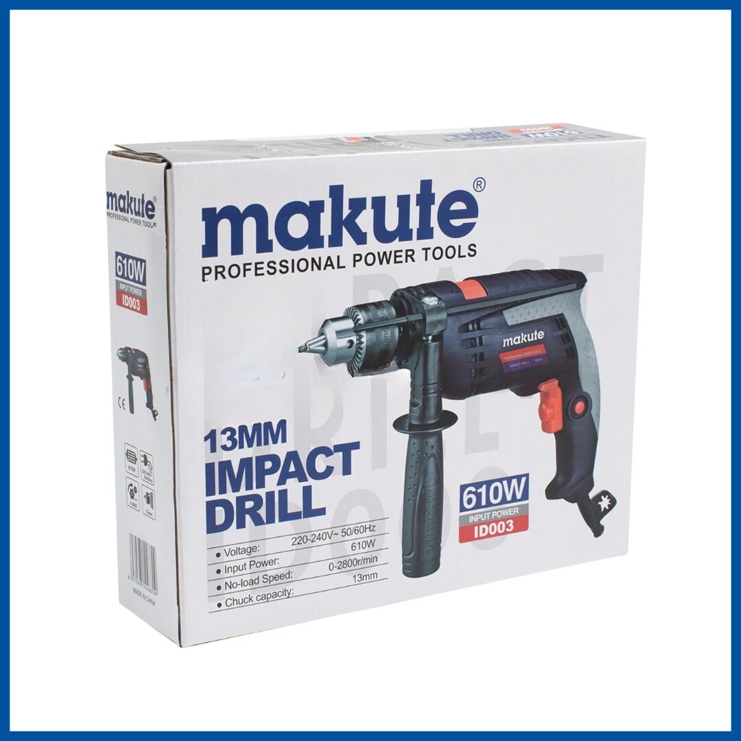 L'embalage du Perceuse à percussion 610W 13mm - Makute