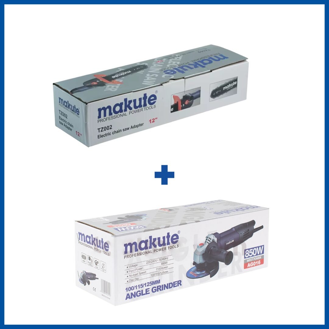 L'embalage du Adaptateur pour scie à chaîne + Meuleuse 850W - Makute